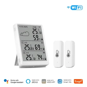 WiFi+RF433 Smart Temperature Humidity Sensor Main Sub Kits LED Screen Display APP Monitoring With Alexa Google Home