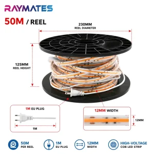 Wide Voltage 110v 230v Driverless Flexible Tape Ribbon Cob High Brightness Monochrome Waterproof High Voltage Led Strip Light