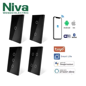 Wifi Smart Switch US Standard Remote APP Control Touch Glass Panel 1 Gang Wall Light Switches and Sockets for Smart Home System