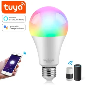 Dimmable Smart WiFi LED Light Bulb E27 RGB Color-Changing, Alexa Google Tuya Control, for Bedroom and Living Room Lighting