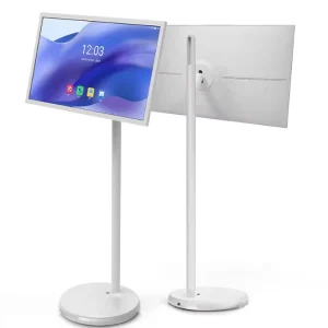 JOMEtech Portable LED Smart TV White Cabinet 27inch 4K Capacitive 10 Point Touch Display Android 13 Battery Powered for Bedroom