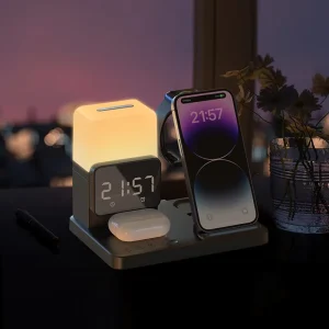 Wireless Charger Stand Alarm Clock 6 In 1 Desktop Multifunctional Fast 3 In 1 Smart Mobile Phone Wireless Charger