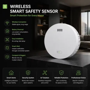 Wireless Home Safety Sensor Battery Powered Indoor Safety Monitor Easy Installation for Residential Commercial Security Projects