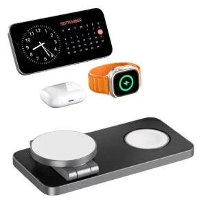 Wireless Magnetic 3-in-1 Fast Charging Station with Adjustable Holder for Mobile Phone & Smart Watch Flexible Design