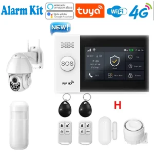 Wireless Security Home Alarm System Kit with GSM/WiFi Tuya App Control ABS Material PIR Motion Sensor 10m Detection
