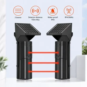 Wireless Solar Infrared 3 Beam Detector Strobe Alarm System Smart Security Burglar Alarm ABS 100 200m for Perimeter Security