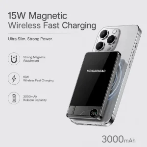 Wireless/Wired Smart Digital Display Aluminum Alloy Portable 20W Fast Charging High Capacity Magnetic Charging Stand