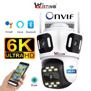 Wistino 12MP 6K Wireless Wifi Camera Three Lenses Two Way Voice Color Night Vision Wifi Security Camera