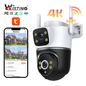 Wistino 4K Outdoor Dual Lens Camera Wifi PTZ 355° Rotation Detection Alarm Tuya Life Wifi Camera