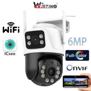 Wistino 6MP Dual Lens Icsee Ptz Dome Camera Human Motion Tracking Color Night Vision Camera Wifi