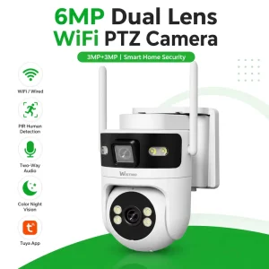 Wistino Dual Lens Outdoor Caméra De Surveillance Wifi Sans Fil Night Vision Full Color AI Motion Detection Tuya Smart Camera