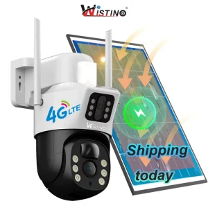 Wistino Hot Selling V380 Wifi Surveillance Camera Motion Detection Alarm Outdoor IP66 Waterproof 4G Dual Lens Solar Camera