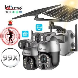 Wistino Hot Selling Wireless 4G Solar Camera Ubox 99X Zoom Motion Detection Alarm Outdoor Dual Lens PTZ Dome Camera