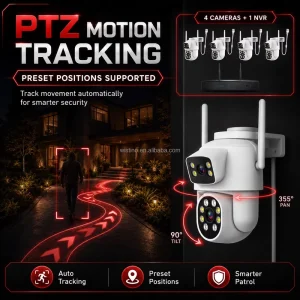 Wistino IP Camera 4CH NVR Surveillance System Dual Lens PTZ Color Night Vision Motion Detection Audio Bidirectionnel CCTV System