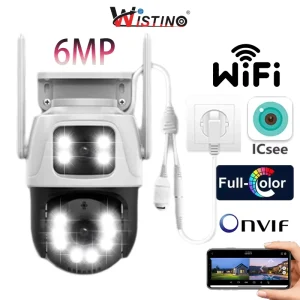 Wistino Icsee Dual Lens Wifi Smart Camera Outdoor Waterproof Gun Ball Linkage Home Wifi Security Camera