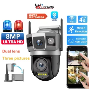 Wistino Outdoor WiFi PTZ Multi Len Three Screen Auto Tracking Security Camera Color Night Vision Wireless CCTV Camera