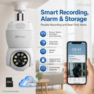 Wistino WiFi 4.5W Ultra Bright LED Dual Light Full Color Night Vision Two Way Intercom 1080P HD Smart Light Bulb Security Camera