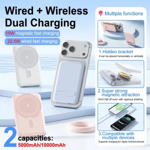 With Fold Stand Magnetic Wireless Power Bank 10000mAh 5000mAh Portable Charger 22.5WFast Charging Powerbank
