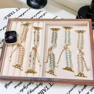 Women Bracelet Style Watch Bands for Watch ultra 3 S10 8 7 Metal Elastic Strap Bead Watch Bands Smartwatch