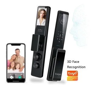 Wood Door Keyless WiFi Smart Lock with Fingerprint Biometric Tuya App Face Recognition & Password