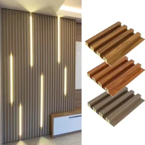 Wood Plastic Wpc Fluted Laminated Decoration Timber Cladding Wpc Interior Indoor Hollow Water proof Wpc Wall Panel Led Light