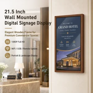 Wooden Frame Wall Mounted Smart Screen Full HD Android Display for Hotel Lobby Shopping Mall Store Use