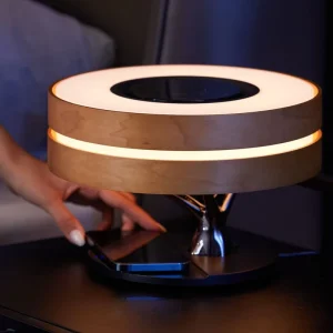 Wooden Smart LED Table Lamp TWS Wireless Speaker Charger Electric DC Port AU Socket