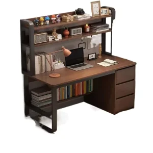 Wooden Study Computer Workstation With Storage Shelves and 3 Drawers Workspace Study Computer Workstation With Sto