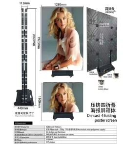 X color Commercial Die Cast Aluminum Four Fold LED Poster Display Smart Indoor Digital Signage Shopping Mall Retail Store 1080P