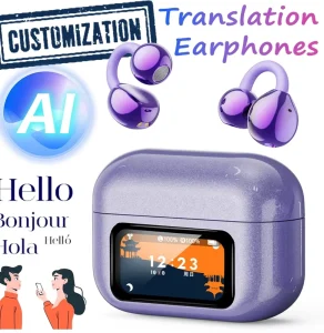 XG42 AI Real-Time Translation Earphones LCD Touchscreen Clip-On Earbuds for Sports Travel Business Study