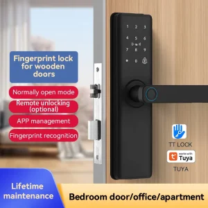 XSDTS F18 Smart Door Lock Fingerprint Key Works With Tuya TTLock APP Remote Control Digital Security Lock for Wooden Doors