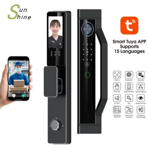 Y05 Modern Palm Vein/3D Face Entry Door Handle Smart Lock Black Aluminum Door Lock Set Mortise Lock