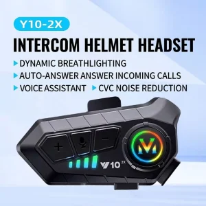Y10-2X Motorcycle & Bike Helmet Intercom Headset, IPX6 Waterproof Rider to Rider 300m Audio Communication Headphone for Riding