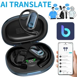 YYK Q17 Royal Blue Electroplating Ear Hook Sports Earbuds AI Translation Earphones with Dual Mics for Call Noise Reduction