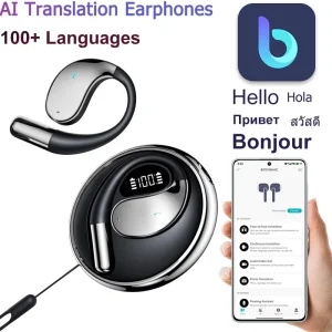 YYK Q93 AI Translator Earphones 360° Rotating Charging Case Ear Hook Sports Earbuds Supports Audio and Video Call Translation