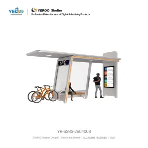 Yeroo Simple Modular Bus Shelter with Bike Parking Space Outdoor Galvanized Steel Frame LED Lighting & Energy Saving Design