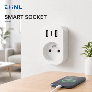 ZHNL AC 110V 250V 16A Wall Embedded Premium Double USB EU Standard Wall Embedded Smart Charging Power Outlet Smart Plug Socket