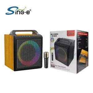 ZQS6155 Portable BT Speaker RGB LED Wireless Outdoor Audio Square Dance Karaoke Integrated Microphone Wood