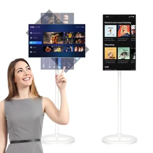 ZX 32 inch 4K LCD Android 12 Touch Screen Smart TV with Animation and Floor Stand for Retail Store and Elevator Use Portable
