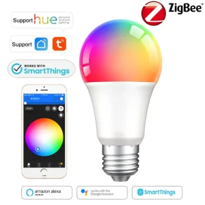 Zigbee 3.0 Smart Bulb, E27 RGB+CCT Dimmable 9W LED Bulb, Compatible with Alexa and Google Home, for Home Parties and Living Rooms