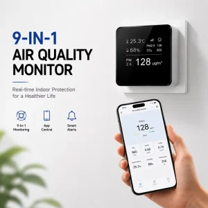 Zigbee 9 in 1 Air Quality Sensor CO2 HCHO Detector Alarm Temperature Humidity Monitoring App Control Battery Powered Smart Home