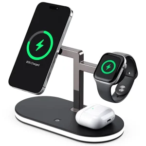 Magnetic Wireless Portable Charger for iPhone 12, 13, 14, 15, and 16, 3-in-1 Wireless Phone Charger with LED Light, Phone Charging Station