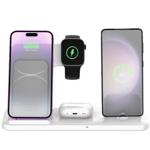 Wholesale Custom Logo 4-in-1 Wireless Charging Station Stand Foldable Charger for iPhone 17, 16, 15, AirPods, and iWatch