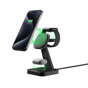 3-in-1 Magnetic Wireless Charging Station for iPhone with Type-C Port, 15W Fast Charging, Electric Phone Charger
