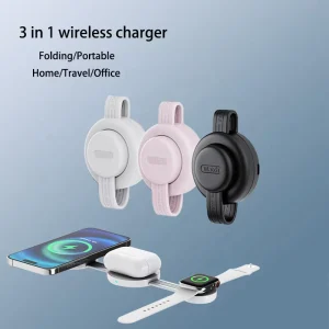 Foldable Wireless Charging Station for iPhone, Magnetic 3-in-1 Fast Charger for Mobile Phones, PC Material, for Home Use