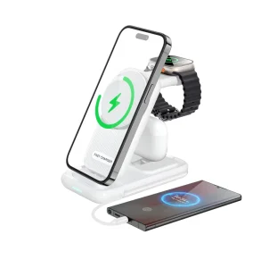 High-Capacity Foldable Wireless Charging Station for iWatch, Earphones, iPhone, and Android Smartphones