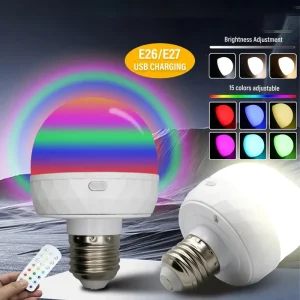Rechargeable Smart LED Light Bulb with Remote-Controlled Adjustable Color Temperature and Brightness
