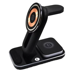 4-in-1 Magnetic Foldable Wireless Charging Station Stand with Night Light and Fast Charging for Earbuds, Mobile Phones, and Smartwatches