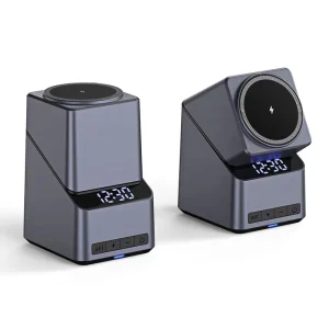 4-in-1 Rotatable Wireless Charger with Clock Function, Magnetic Foldable Universal Charging Station for Multiple Devices