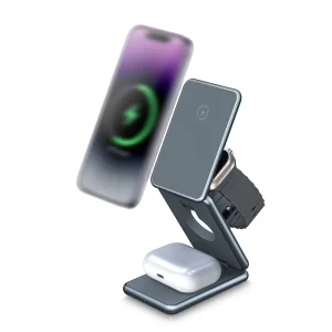 Foldable Desktop 3-in-1 Wireless Charging Stand for Watches, Earphones, and Phones
